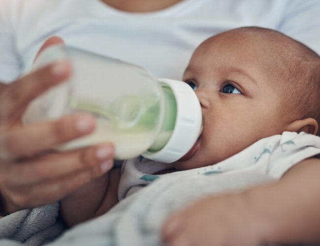 Baby bottlefeeding at 2 months.